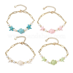 Synthetic Turquoise & Shell Pearl Beaded Link Bracelets&nbsp;BJEW-JB13807