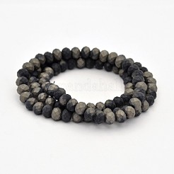 ハーフプレートファセットロンデルガラスビーズ連売り  艶消し  ブラック  6x4mm  穴：1mm  約90個/連  15インチ&nbsp;EGLA-J054-6x4mm-HP01