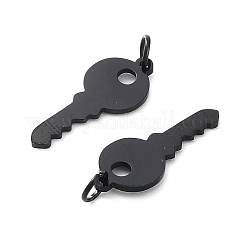 イオンプレーティング（IP）304ステンレススチールチャーム  レーザー切断  丸カン付き  キー  ブラック  15x6x0.7mm  丸カン：3x0.4ミリ  2.2mm内径&nbsp;A-STAS-S116-070B