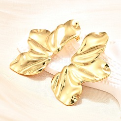 女性用304ステンレススチールスタッドピアス  半分の花  ゴールドカラー  44.5x27mm&nbsp;EJEW-Z057-01G