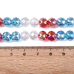 電気メッキ透明ガラスビーズ連売り  ラウンド  ABカラーメッキ  多面カット  ディープスカイブルー  7.5~8x7mm  穴：1~1.5mm  約48~50個/連  13.19~14.17（33.5~36センチメートル）&nbsp;EGLA-Q135-8MM-C02