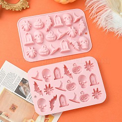 ハロウィーンのテーマ diy スカル & 魔女帽子 & クモ & コウモリ & ウィンドウ食品グレードのシリコーン金型  フォンダン型  レジン型  チョコレート用  キャンディ  レジンクラフト作り  ピンク  183x125x15mm&nbsp;SIL-CJC0001-05