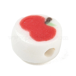 手作りの陶器ビーズ  Appleとフラットラウンド  手描き  レッド  11x11.5x6~6.5mm  穴：2.5mm&nbsp;PR-CBA069E-03C