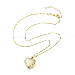 Brass Micro Pave Clear Cubic Zirconia Satellite Chain Locket Pendant Necklaces for Women&nbsp;LS-NJEW-M009-03G-C