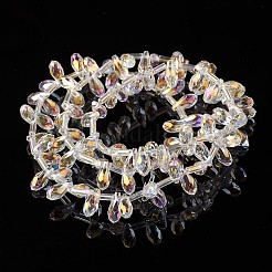 電気メッキガラスビーズセット  トップドリルビーズ  多面カットティアドロップ  透明  9x4mm  穴：1mm  約98個/連  17.3インチ&nbsp;EGLA-G002-FR04