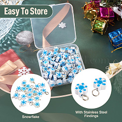 100個2スタイルの手作りポリマー粘土ペンダントとコネクターチャーム  スノーフレーク  鉄パーツ  ブルー  15~17mm  穴：3~4mm  50個/スタイル&nbsp;PALLOY-TAC0250