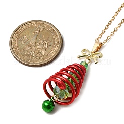 Aluminum & Green Glass Christmas Tree Pendant 304 Stainless Steel Cable Chain Necklaces&nbsp;NJEW-JN05425