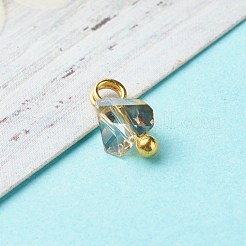 電気メッキガラスチャーム  真鍮ボールヘッドピン付き  三角形  コーンフラワーブルー  8x6x4.5mm  穴：1.8mm&nbsp;PALLOY-JF00821-05