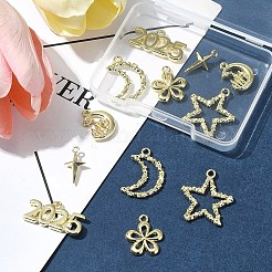 12本6スタイルアロイペンダント  ムーン  スター  花のチャーム  ゴールドカラー  12.5~24.5x9~22x2~5mm  穴：1~2.5mm  2個/スタイル&nbsp;FIND-FS0003-38G