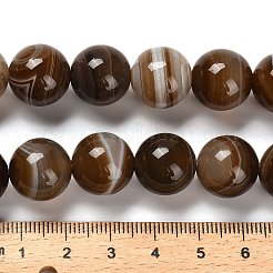染めた天然バンド瑪瑙ビーズ連売り  ラウンド  ココナッツブラウン  14mm  穴：1mm  約27個/連  14.88~15.35''（37.8~39センチメートル）&nbsp;G-G175-A08-01