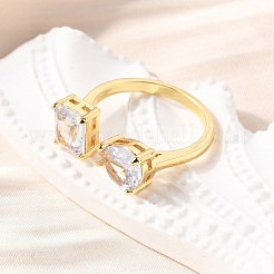 Brass Micro Pave Cubic Zirconia Cuff Rings for Women&nbsp;RJEW-F181-08G