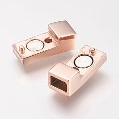 304ステンレススチール製マグネット留め具、接着端付き  長方形  ローズゴールド  24x8x6mm  穴：3mm&nbsp;STAS-I011-17-RG
