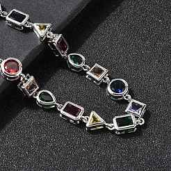 Brass Pave Colorful Cubic Zirconia Geometric Link Chain Necklaces&nbsp;NJEW-P337-01P