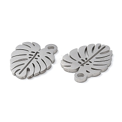 変色しない304ステンレススチールチャーム  手動研磨  モンステラ葉  ステンレス鋼色  14x10.5x1mm  穴：1.6mm&nbsp;STAS-Q303-12P