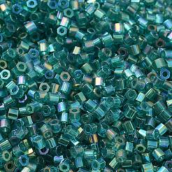 透明な色 ab ガラスシードビーズ  六角形（ツーカット）  ティール  2x1.5mm  穴：0.9mm&nbsp;SEED-S042-19B-03