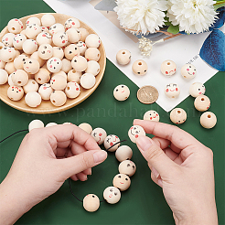 90Pcs 6 Styles Printed Wood European Beads&nbsp;WOOD-PH0002-89