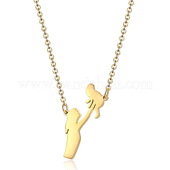 304ステンレススチール製 母子シルエット ママペンダントネックレス 女性用  18KGP本金メッキ  17.72インチ（45cm）&nbsp;UN3655-1