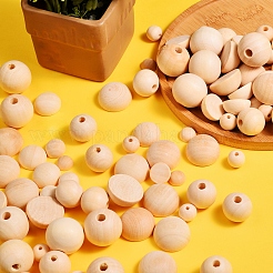 400Pcs 8 Style Unfinished Natural Wood Cabochons & Beads&nbsp;WOOD-SZ0001-02