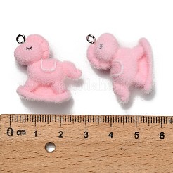 フロッキー不透明樹脂ペンダント  プラチナ鉄ループ付き  馬  24.5x27.5x11.5mm  穴：2mm&nbsp;RESI-I335-01P-09