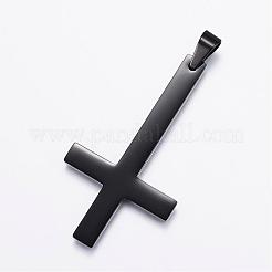 304ステンレススチール製ビッグペンダント  クロス  ガンメタ色  55x30x2mm  穴：7x5mm&nbsp;STAS-H351-09B