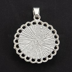 合金ペンダント  ガラスカボション付き  フラットラウンド  プラチナ  36x26x5mm  穴：6.3x4.5mm&nbsp;PALLOY-P247-01P