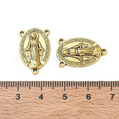 ホーリー楕円形の彫刻が施された聖母マリア チベット様式の合金のシャンデリア コンポーネント リンク  3ループコネクター  ロザリオパーツ  アンティーク黄金  鉛フリー＆カドミウムフリー  23x14.5x3mm  穴：1mm  約470個/キログラム&nbsp;TIBEP-LF0961YKG-AG-LF