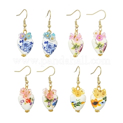 Handmade Porcelain & Acrylic Beads Dangle Earrings for Women&nbsp;EJEW-JE07329