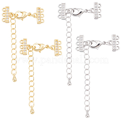 4Pcs 2 Colors Brass Micro Pave Clear Cubic Zirconia Ends with Chains&nbsp;FIND-BBC0005-22A