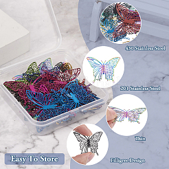 48Pcs 12 Colors Spray Painted 430 & 201 Stainless Steel  Filigree Pendants&nbsp;STAS-TA0002-20