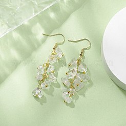 天然白濁水晶チップダングルイヤリング  ゴールド 304 ステンレス クラスター イヤリング  58~60x12~16mm&nbsp;EJEW-JE05266-08