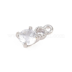 真鍮マイクロパヴェクリアキュービックジルコニアペンダント  フラットラウンドのチャーム  プラチナ  8.5x4.5x2.5mm  穴：1mm&nbsp;KK-D225-01P