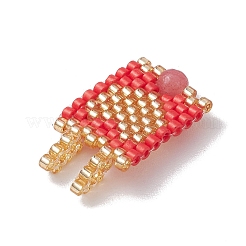 ガラスシードビーズペンダント  天然宝石のビーズで  長方形  ハート  25x15x4mm  穴：3mm&nbsp;PALLOY-MZ00227-02