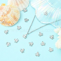 304ステンレススチールチャーム  タコ  ステンレス鋼色  9x10x1mm  穴：1mm&nbsp;STAS-CJC0008-06P