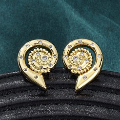 真鍮マイクロペーブクリアキュービックジルコニアスタッドピアス  長持ちメッキ  鉛フリー＆カドミウムフリー  渦巻き  18KGP本金メッキ  17x13mm&nbsp;EJEW-H158-07B-G