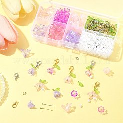 キットを作るDIYジュエリーセット  アクリルビーズ、ビーズキャップ、チャームを含む  304ステンレススチールオープン丸カン  真鍮のピン  合金製カニカン  パープル  11.5x10.5x8.5mm  穴：1.4mm  15個/カラー&nbsp;DIY-FS0008-96B