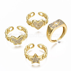 Brass Micro Pave Clear Cubic Zirconia Cuff Rings&nbsp;RJEW-N035-002-NF