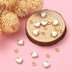 10 個のハート合金エナメルチャーム  ライトゴールド  10個の真鍮製丸カン付き  ホワイト  8x7.50x2.50mm  穴：1.50mm&nbsp;ENAM-YW0002-92