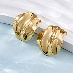 女性用304ステンレススチールスタッドピアス  イオンプレーティング（ip）  フラットラウンド  18KGP本金メッキ  24x23mm&nbsp;EJEW-L296-015G