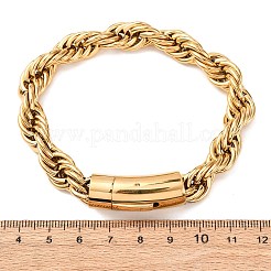 304ステンレススチールロープチェーンブレスレット男性用女性用  イオンプレーティング（ip）  18KGP本金メッキ  8-7/8x3/8インチ（22.6x1cm）&nbsp;BJEW-C124-03B-G