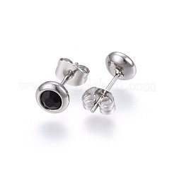 304ステンレススチールジュエリーセット  ペンダントネックレス＆スタッドピアス＆ブレスレット  ラインストーン付き  フラットラウンド  ブラック  ミックスカラー  16.54インチ（42cm）  6-3/4インチ（17cm）  6.5x3.5mm  ピン：0.8mm&nbsp;SJEW-H144-24C