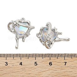 ラックメッキ合金ガラスペンダント  ハート  プラチナ  23.5x19x10mm  穴：2mm&nbsp;FIND-Z054-03P