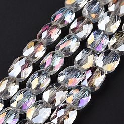 ファセット電気めっき透明ガラス ビーズ 連売り  ABカラーメッキ  オーバル  クリアAB  10.5x8x5mm  穴：1.5mm  約58~60個/連  25.59インチ（65cm）&nbsp;GLAA-G092-B04