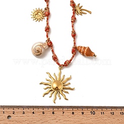 Summer Beach 304 Stainless Steel & Electroplated Natural Shell Pendant Adjustable Polyester Cord Necklaces for Women&nbsp;NJEW-F348-01D-G