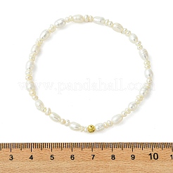 女性用天然パールブレスレット  ストレッチブレスレット  混合図形  18KGP本金メッキ  アンティークホワイト  内径：2.17インチ（5.5cm）&nbsp;BJEW-JB14126