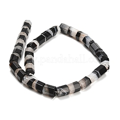 天然石瑪瑙ビーズ連売り  染め＆加熱  六角柱  ブラック  12~14x10~12x9.5~11.5mm  穴：1.2~1.6mm  約30個/連  15.75''（40センチメートル）&nbsp;G-F820-H01-01A