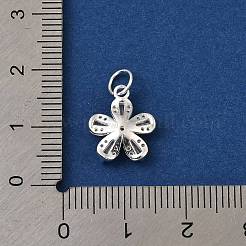 スターリングシルバーのクリアキュービックジルコニアフラワーチャーム925個  丸カン付き  銀  13.5x11.5x3.5mm  穴：3.5mm&nbsp;STER-K184-01S