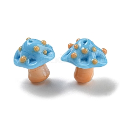手作りのでこぼこランプワークビーズ  キノコ  ライトブルー  15~17.5x15~15.5x15mm  穴：1.2~1.6mm&nbsp;LAMP-S067-01C