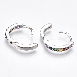 真鍮マイクロペーブキュービックジルコニアハギーフープピアス  リング  プラチナメッキ  2.5x14mm  ピン：1mm&nbsp;EJEW-S201-40P