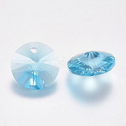 カット加工ガラスラインストーンチャーム  模造オーストリアのクリスタル  コーン  アクアマリン  8x4mm  穴：1mm&nbsp;RGLA-F049-8mm-202