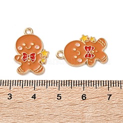 合金エナメルチャーム  クリスマステーマ  ライトゴールド  ジンジャーブレッドマン  22x15x1.2mm  穴：1.6mm&nbsp;LS-ENAM-I061-01KCG-17
